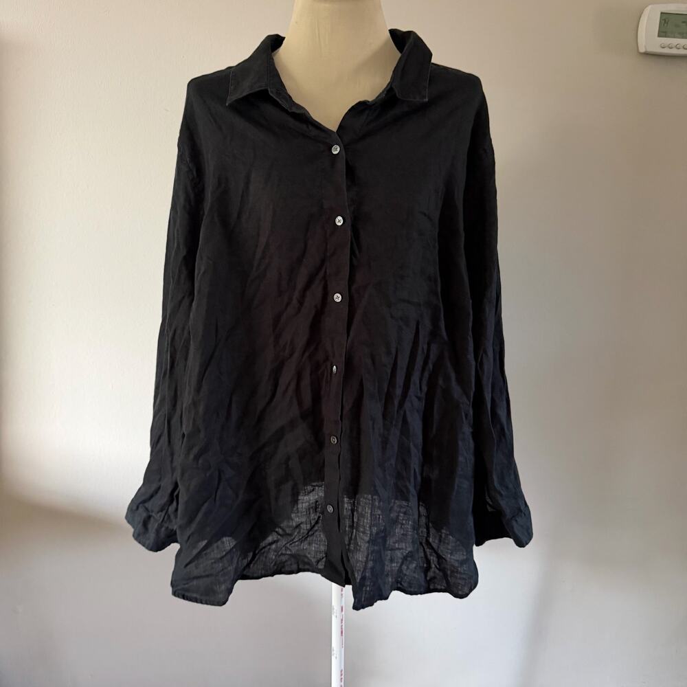 J Jill Black 100% Linen Button Down Tunic Top Plus Size 4X Loose Lightweight